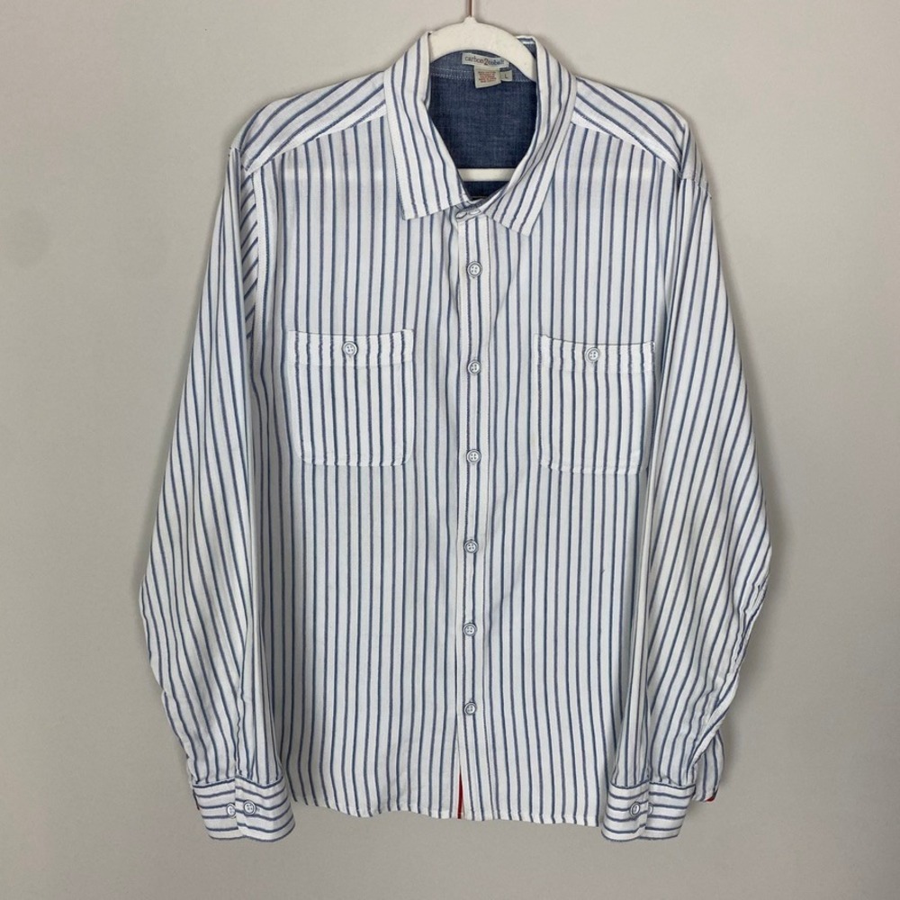 Carbon 2 Cobalt Mens Blue Striped Button Down Shirt Long Sleeve Casual Size‎ L